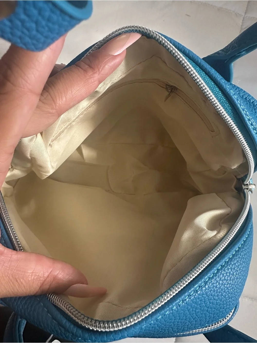 Blue Pebbled Leather Top-Handle Bag